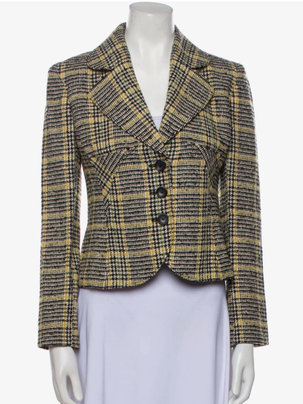 Valentino Plaid Tweed Blazer Black Cream Gold Size 4